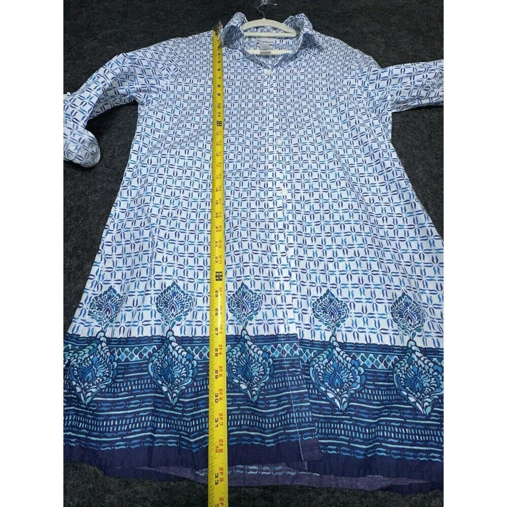 Tommy Bahama Tunic Dress Blue White Geometric Print Sz M